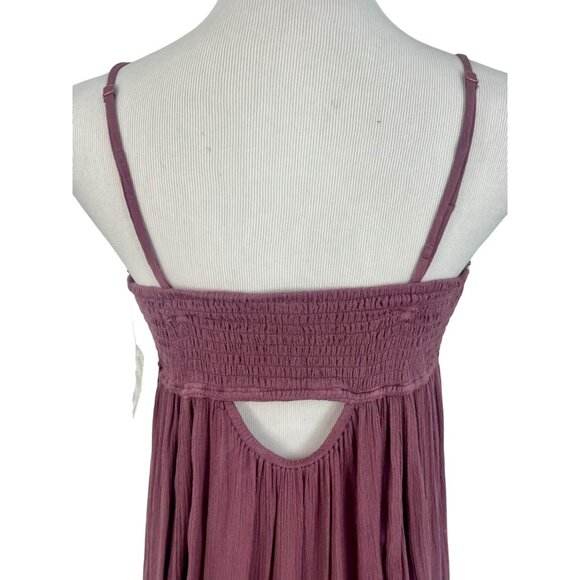 RARE NWT Free People Mauve Crinkly Crepe Embroidered Babydoll Mini Slip Dress - Picture 12 of 16